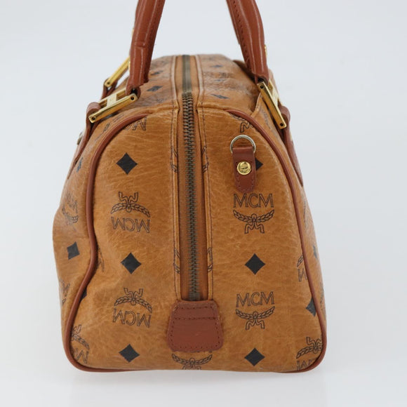 MCM Vicetos Logogram Boston Bag PVC Leather Brown Gold Auth 163539