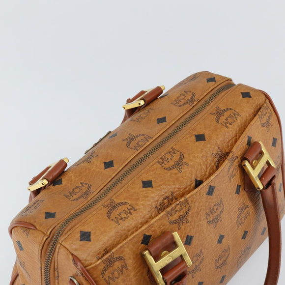 MCM Vicetos Logogram Boston Bag PVC Leather Brown Gold Auth 163539