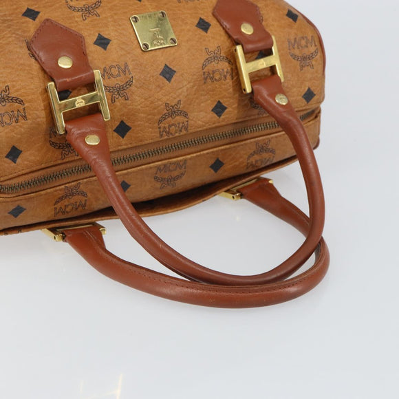 MCM Vicetos Logogram Boston Bag PVC Leather Brown Gold Auth 163539