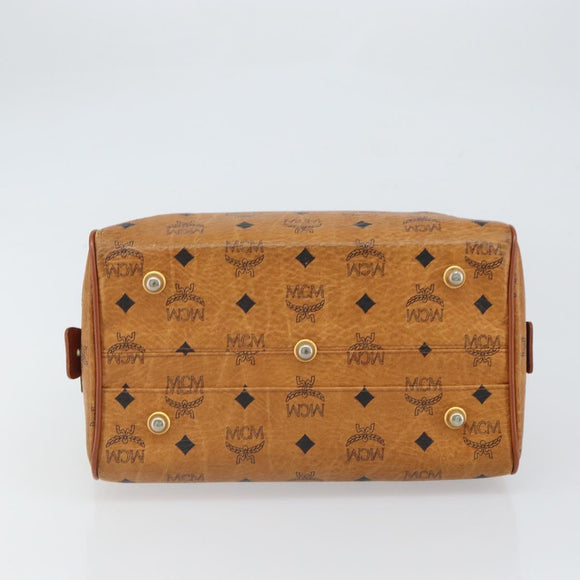 MCM Vicetos Logogram Boston Bag PVC Leather Brown Gold Auth 163539
