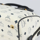 MCM Vicetos Logogram Boston Bag PVC Leather White Gold Auth 163545-9
