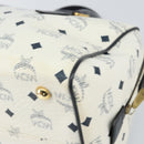 MCM Vicetos Logogram Boston Bag PVC Leather White Gold Auth 163545-15