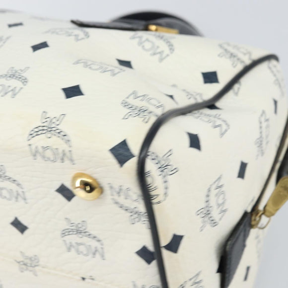 MCM Vicetos Logogram Boston Bag PVC Leather White Gold Auth 163545