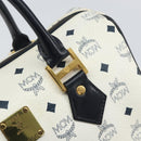 MCM Vicetos Logogram Boston Bag PVC Leather White Gold Auth 163545-17