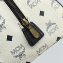 MCM Vicetos Logogram Boston Bag PVC Leather White Gold Auth 163545-18