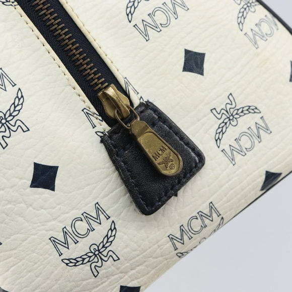 MCM Vicetos Logogram Boston Bag PVC Leather White Gold Auth 163545