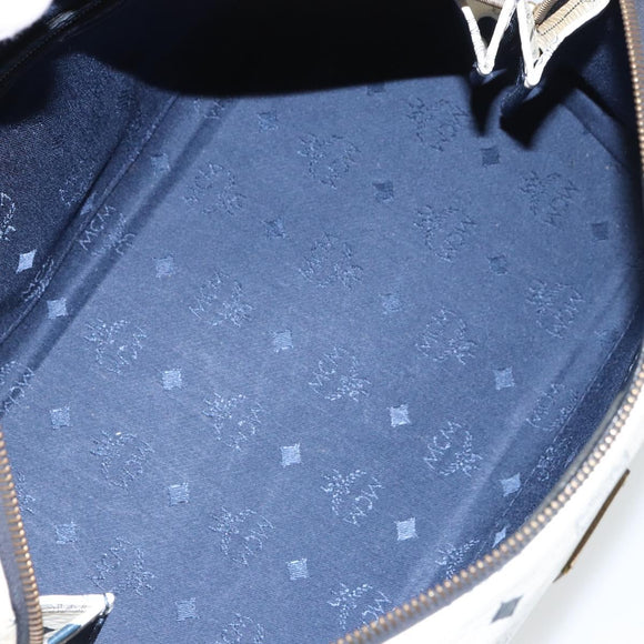MCM Vicetos Logogram Boston Bag PVC Leather White Gold Auth 163545