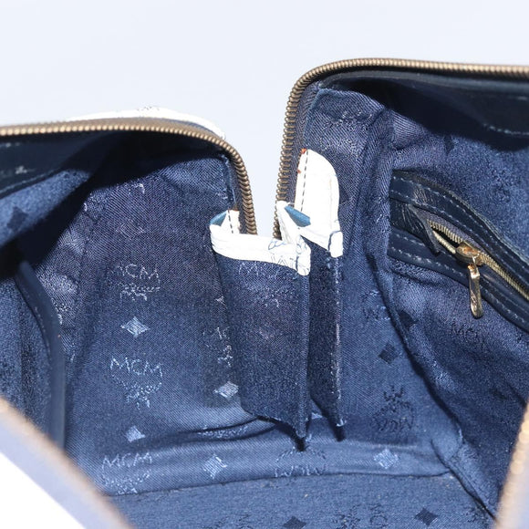 MCM Vicetos Logogram Boston Bag PVC Leather White Gold Auth 163545
