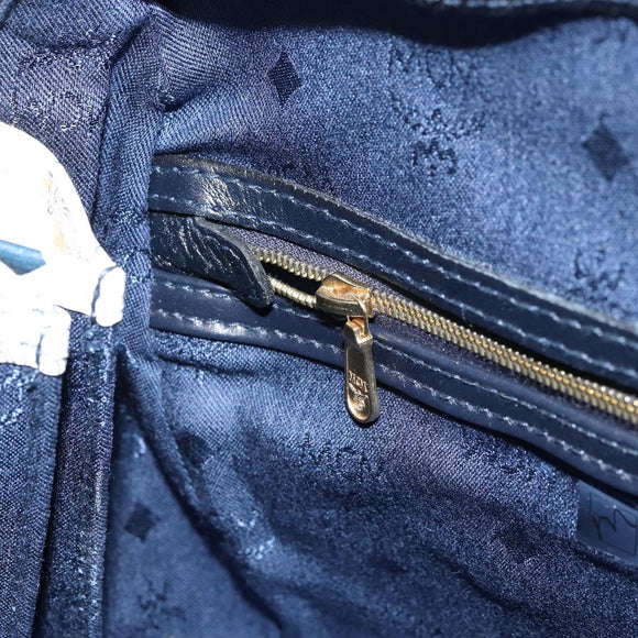 MCM Vicetos Logogram Boston Bag PVC Leather White Gold Auth 163545