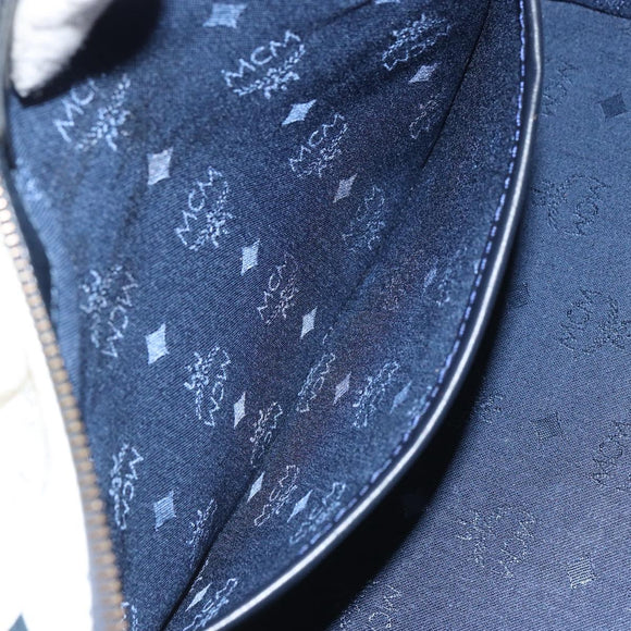 MCM Vicetos Logogram Boston Bag PVC Leather White Gold Auth 163545