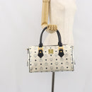 MCM Vicetos Logogram Boston Bag PVC Leather White Gold Auth 163545-23