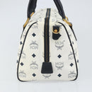 MCM Vicetos Logogram Boston Bag PVC Leather White Gold Auth 163545-4