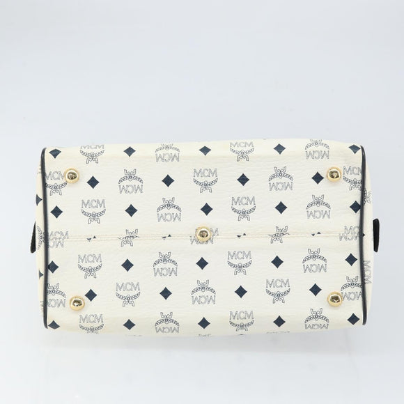 MCM Vicetos Logogram Boston Bag PVC Leather White Gold Auth 163545