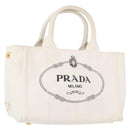 PRADA Canapa PM Hand Bag Canvas White Gold Auth 163549-1