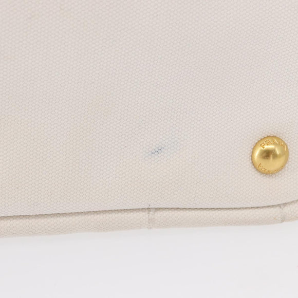 PRADA Canapa PM Hand Bag Canvas White Gold Auth 163549