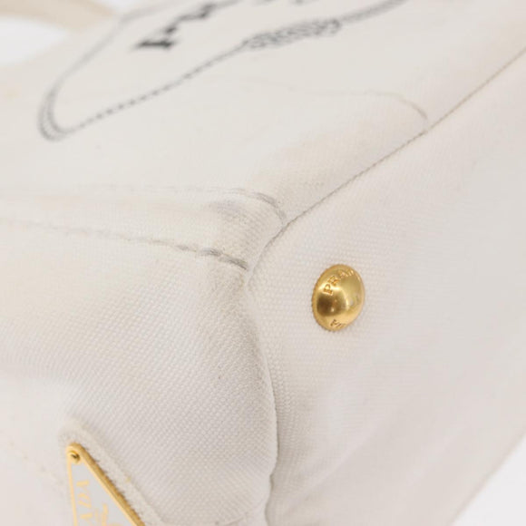 PRADA Canapa PM Hand Bag Canvas White Gold Auth 163549