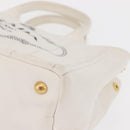 PRADA Canapa PM Hand Bag Canvas White Gold Auth 163549-15