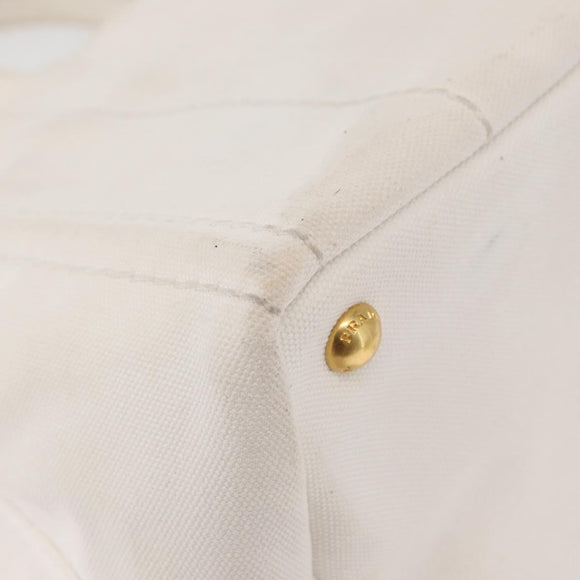 PRADA Canapa PM Hand Bag Canvas White Gold Auth 163549