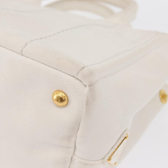 PRADA Canapa PM Hand Bag Canvas White Gold Auth 163549