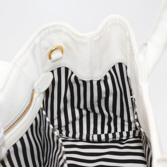 PRADA Canapa PM Hand Bag Canvas White Gold Auth 163549