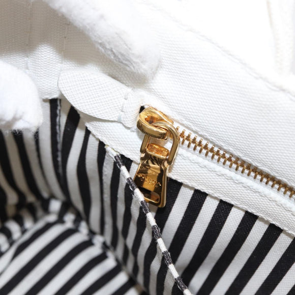 PRADA Canapa PM Hand Bag Canvas White Gold Auth 163549