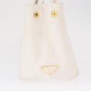 PRADA Canapa PM Hand Bag Canvas White Gold Auth 163549-4