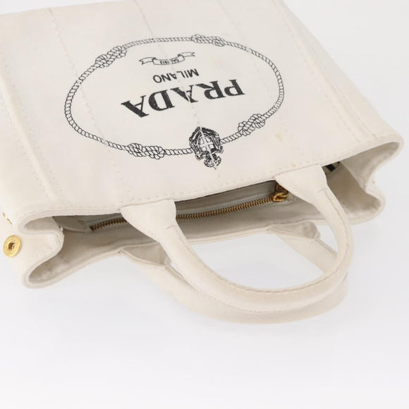 PRADA Canapa PM Hand Bag Canvas White Gold Auth 163549