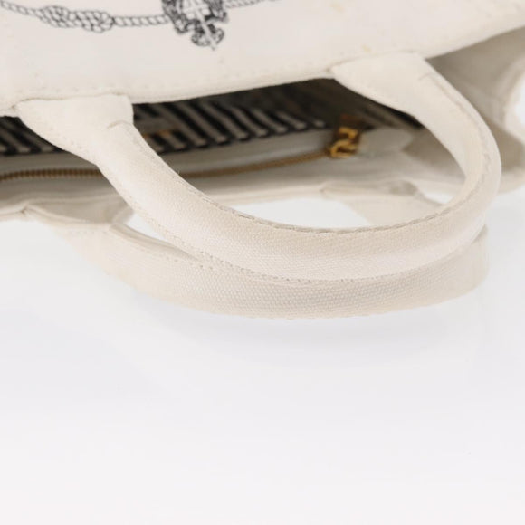 PRADA Canapa PM Hand Bag Canvas White Gold Auth 163549