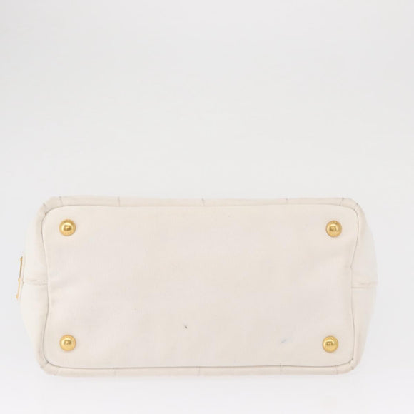 PRADA Canapa PM Hand Bag Canvas White Gold Auth 163549