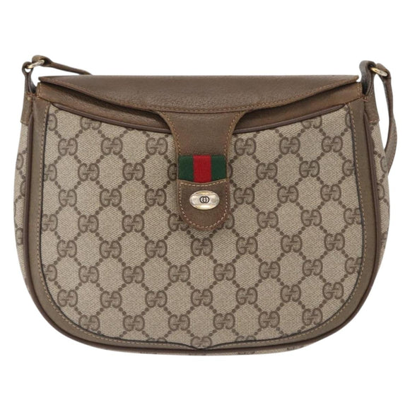 GUCCI GG Supreme Web Sherry Line Shoulder Bag PVC Beige 10 02 056 Auth 163550