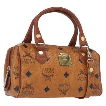 MCM Vicetos Logogram Mini Boston Bag PVC Leather 2way Brown Gold Auth 163554