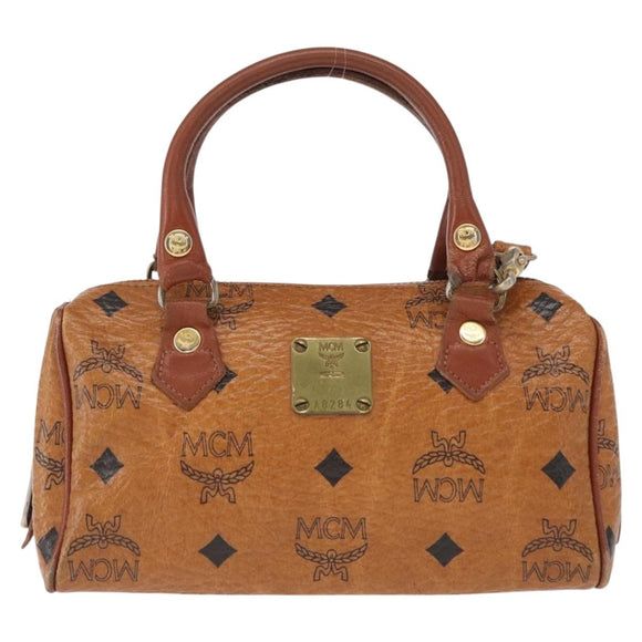 MCM Vicetos Logogram Mini Boston Bag PVC Leather 2way Brown Gold Auth 163554