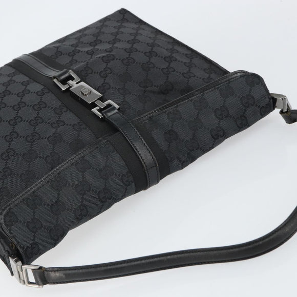 GUCCI GG Canvas Jackie Shoulder Bag Black Silver 001 3355 2123 Auth 163556