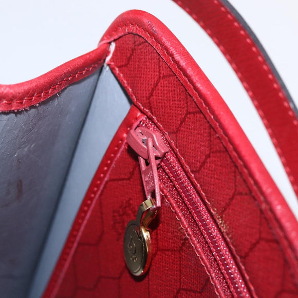 Christian Dior Honeycomb Canvas Hand Bag PVC Leather 2way Red Gold Auth 163559
