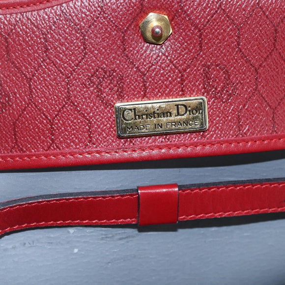 Christian Dior Honeycomb Canvas Hand Bag PVC Leather 2way Red Gold Auth 163559