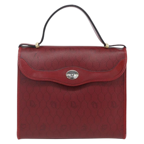 Christian Dior Honeycomb Canvas Hand Bag PVC Leather 2way Red Gold Auth 163559