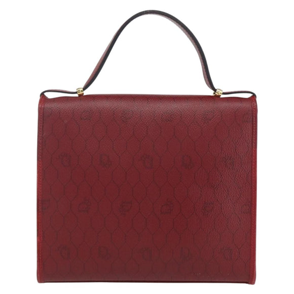 Christian Dior Honeycomb Canvas Hand Bag PVC Leather 2way Red Gold Auth 163559