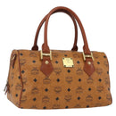MCM Vicetos Logogram Boston Bag PVC Leather Brown Gold Auth 163563-1