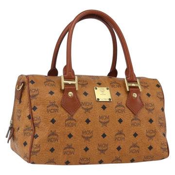 MCM Vicetos Logogram Boston Bag PVC Leather Brown Gold Auth 163563