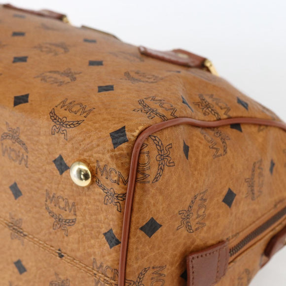 MCM Vicetos Logogram Boston Bag PVC Leather Brown Gold Auth 163563