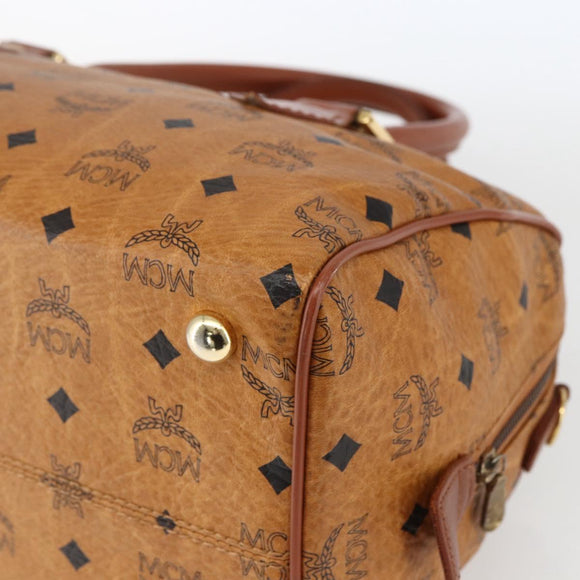 MCM Vicetos Logogram Boston Bag PVC Leather Brown Gold Auth 163563