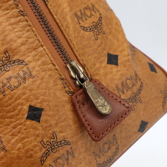 MCM Vicetos Logogram Boston Bag PVC Leather Brown Gold Auth 163563
