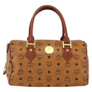 MCM Vicetos Logogram Boston Bag PVC Leather Brown Gold Auth 163563-2