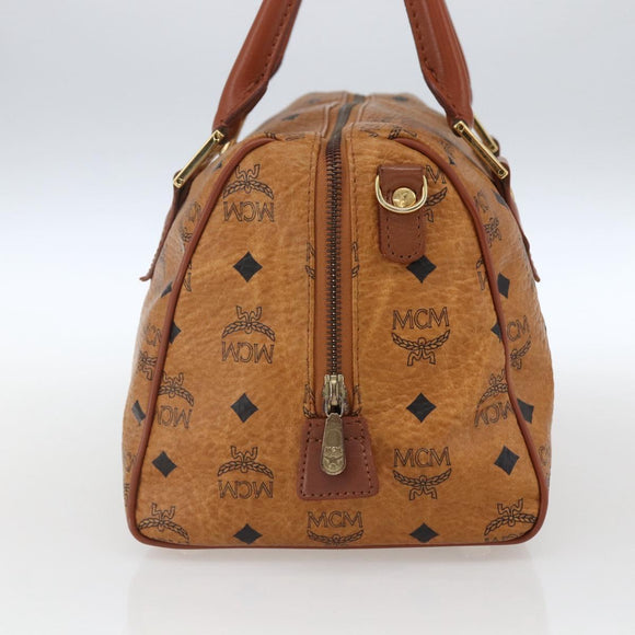 MCM Vicetos Logogram Boston Bag PVC Leather Brown Gold Auth 163563