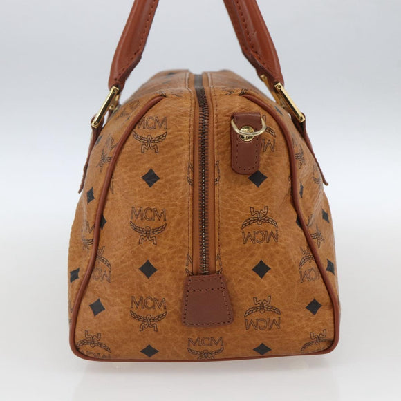 MCM Vicetos Logogram Boston Bag PVC Leather Brown Gold Auth 163563