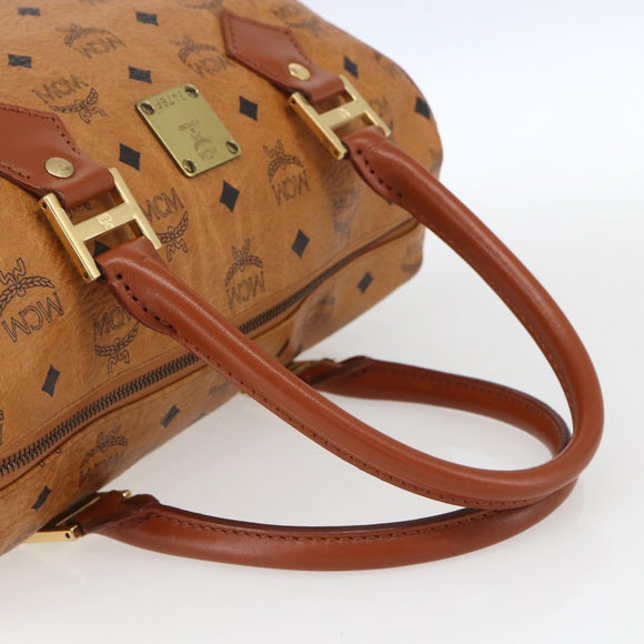 MCM Vicetos Logogram Boston Bag PVC Leather Brown Gold Auth 163563