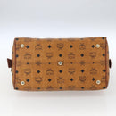 MCM Vicetos Logogram Boston Bag PVC Leather Brown Gold Auth 163563-9