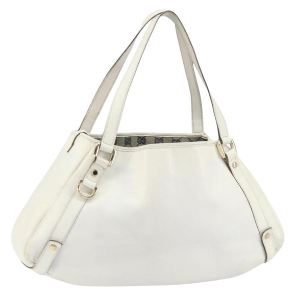 GUCCI Abbey Tote Bag Leather White Gold 130736 Auth 163566