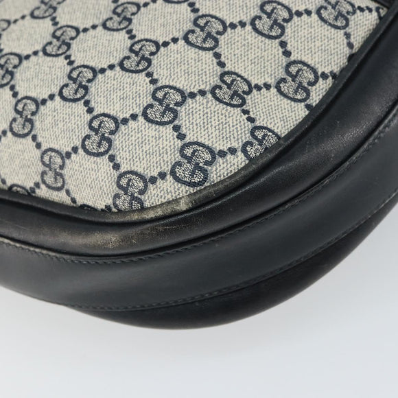 GUCCI GG Supreme Horsebit Shoulder Bag PVC Navy Gold Auth 163567