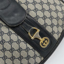 GUCCI GG Supreme Horsebit Shoulder Bag PVC Navy Gold Auth 163567-14